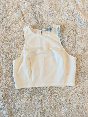 She + Sky White Cropped High-Neck Tank